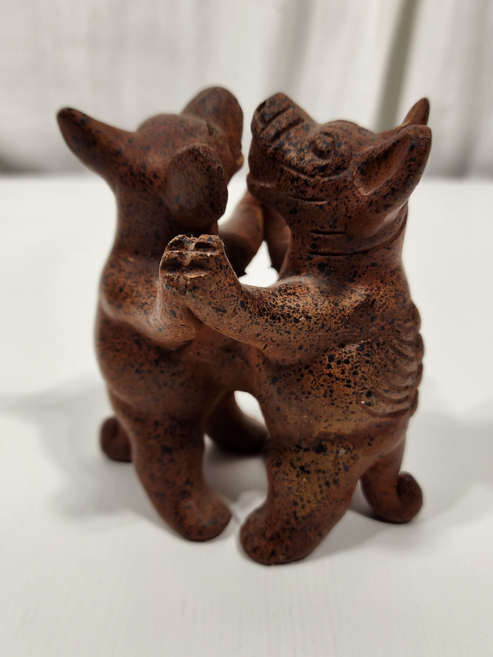 Rustic Dancing Animal Figurine - Brown Speckled Ceramic